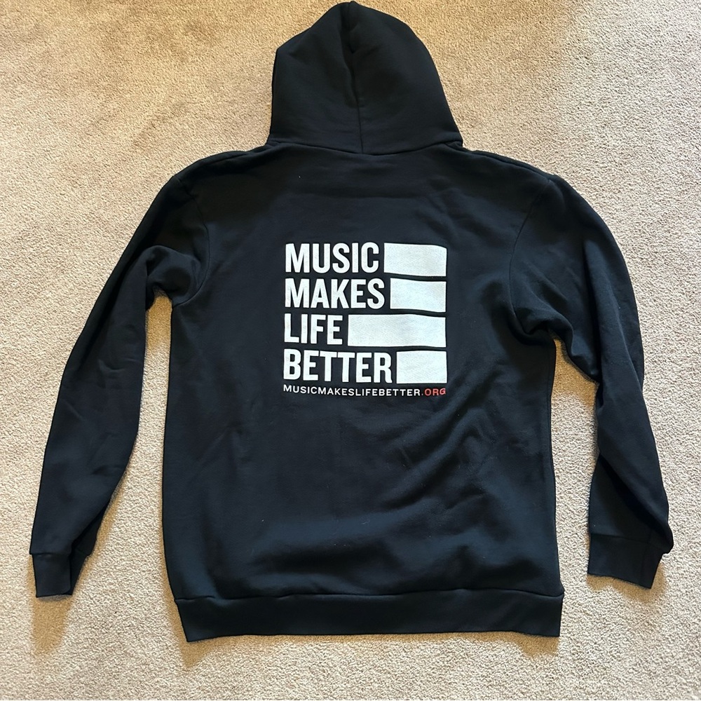 Black Hoodie with Music Makes Life Better Print